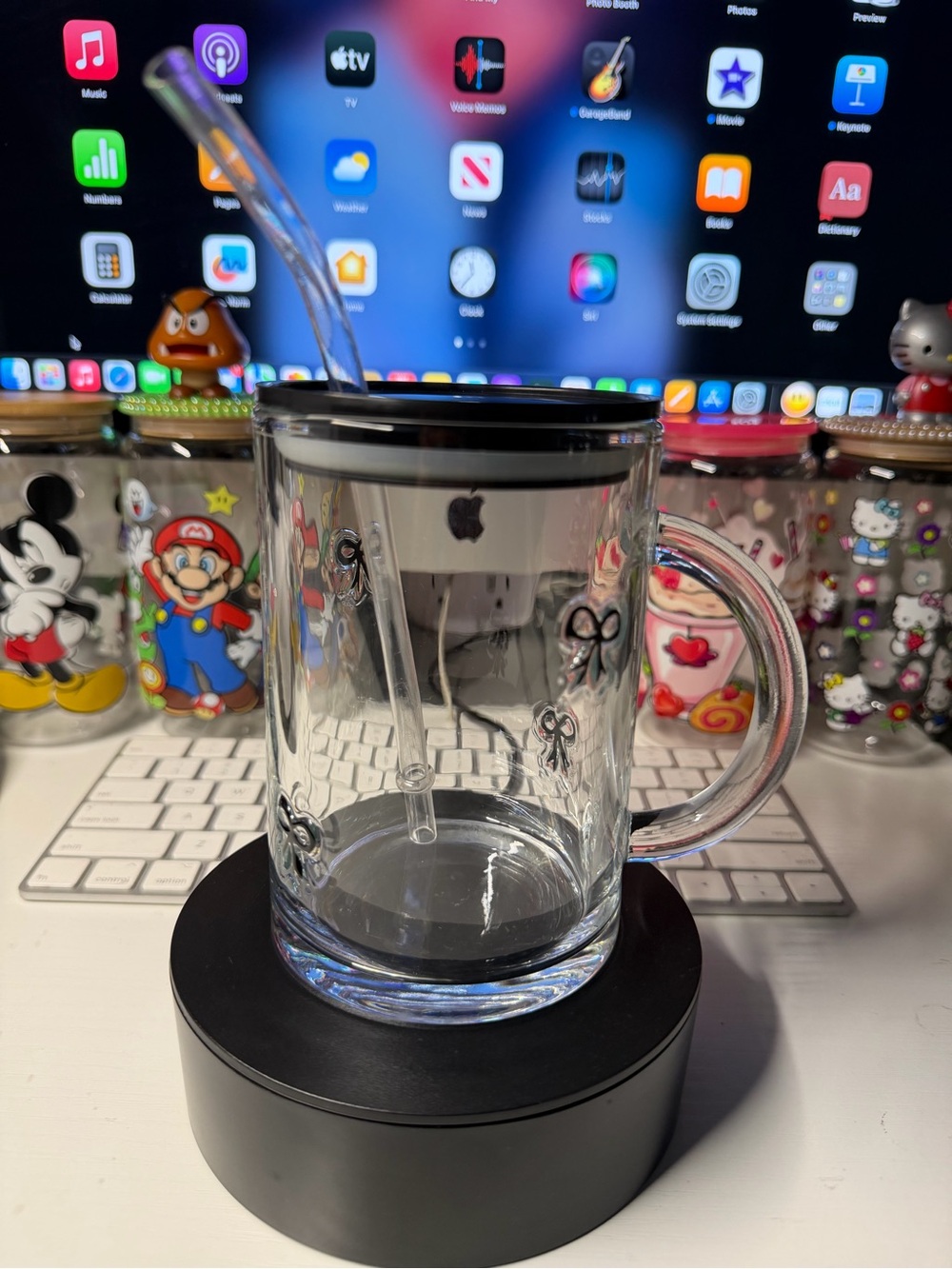 16oz Clear Glass Mug And Bow Accents And Straw